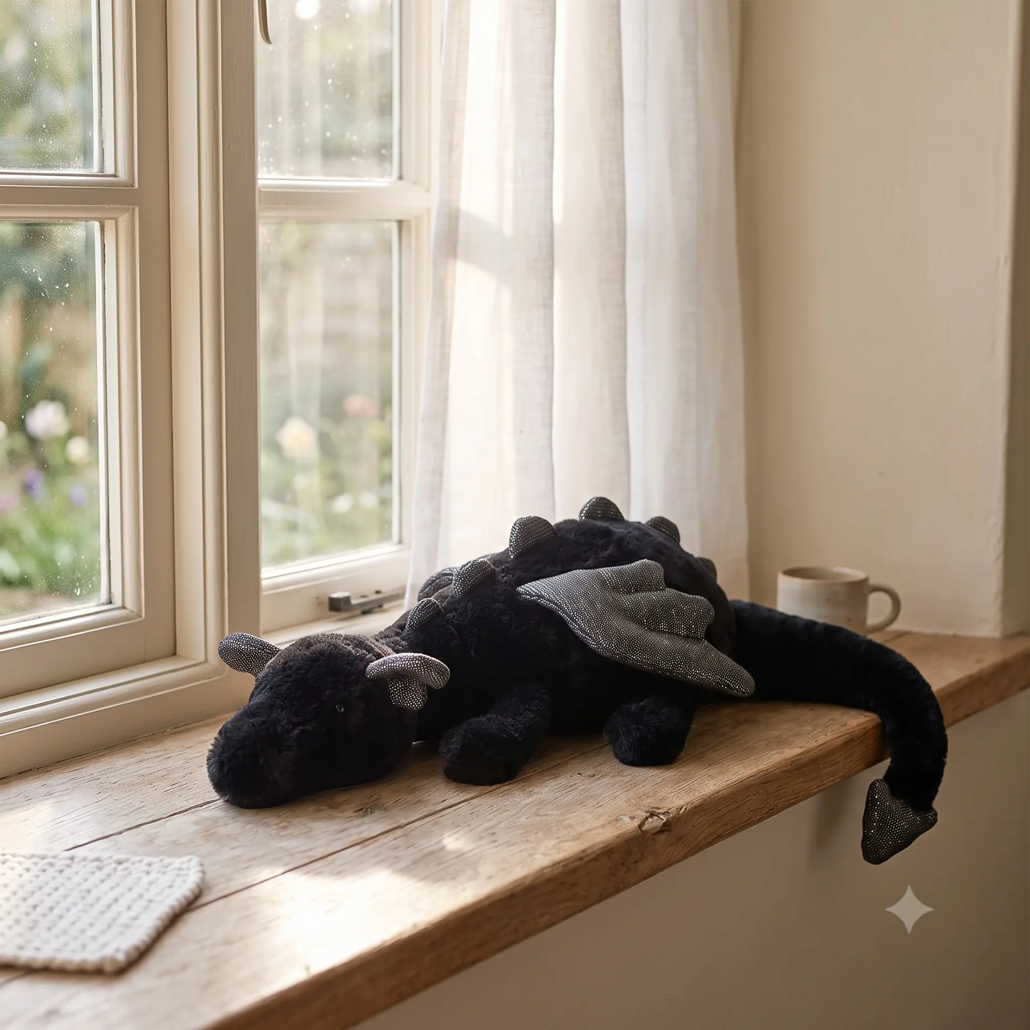 Onyx Black Dragon Plush Toy - Super Soft Fantasy Stuffed Animal with Sparkly Wings
