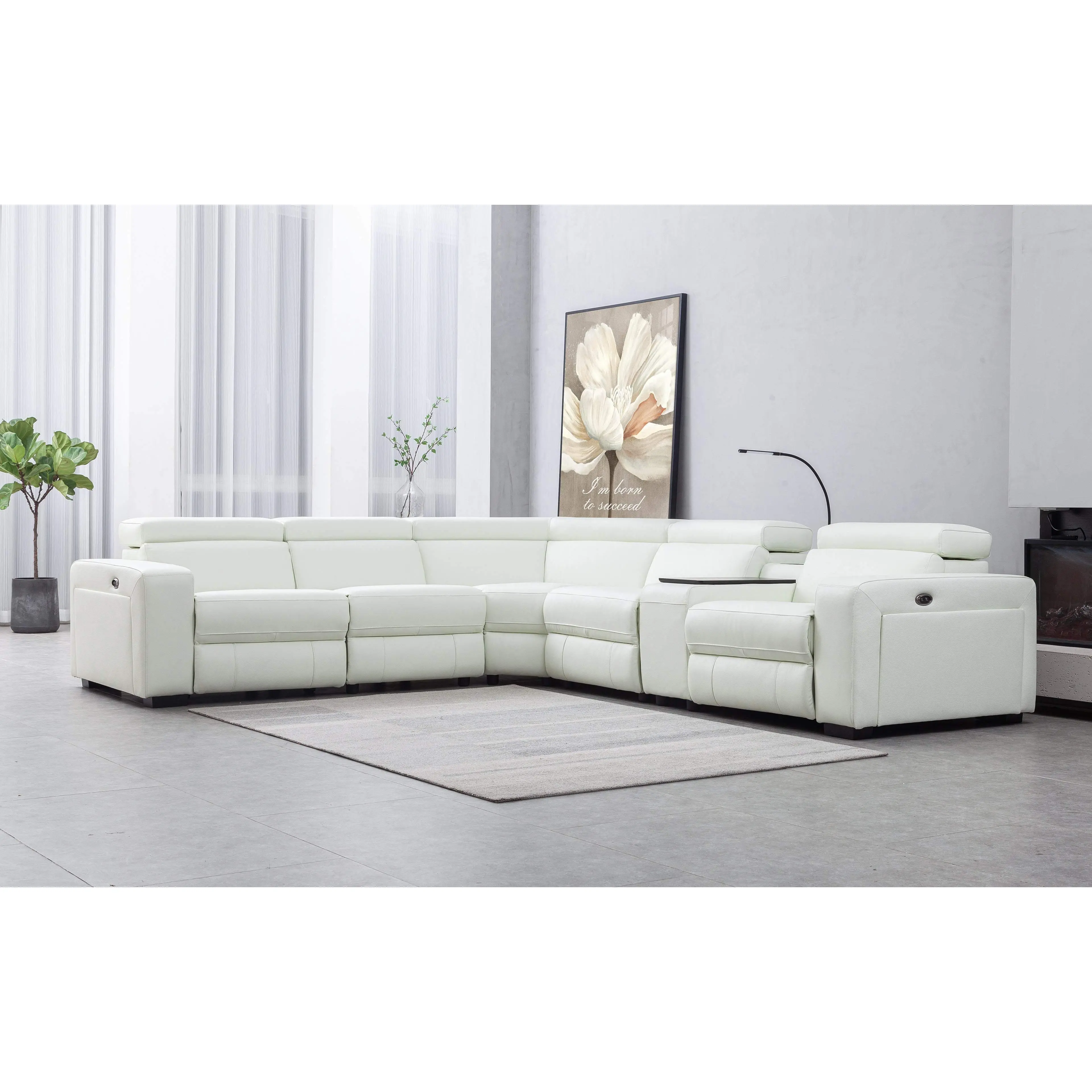 Janet 2pc Modern Fabric Sectional with Recliner white durable sofas soft couch apartment