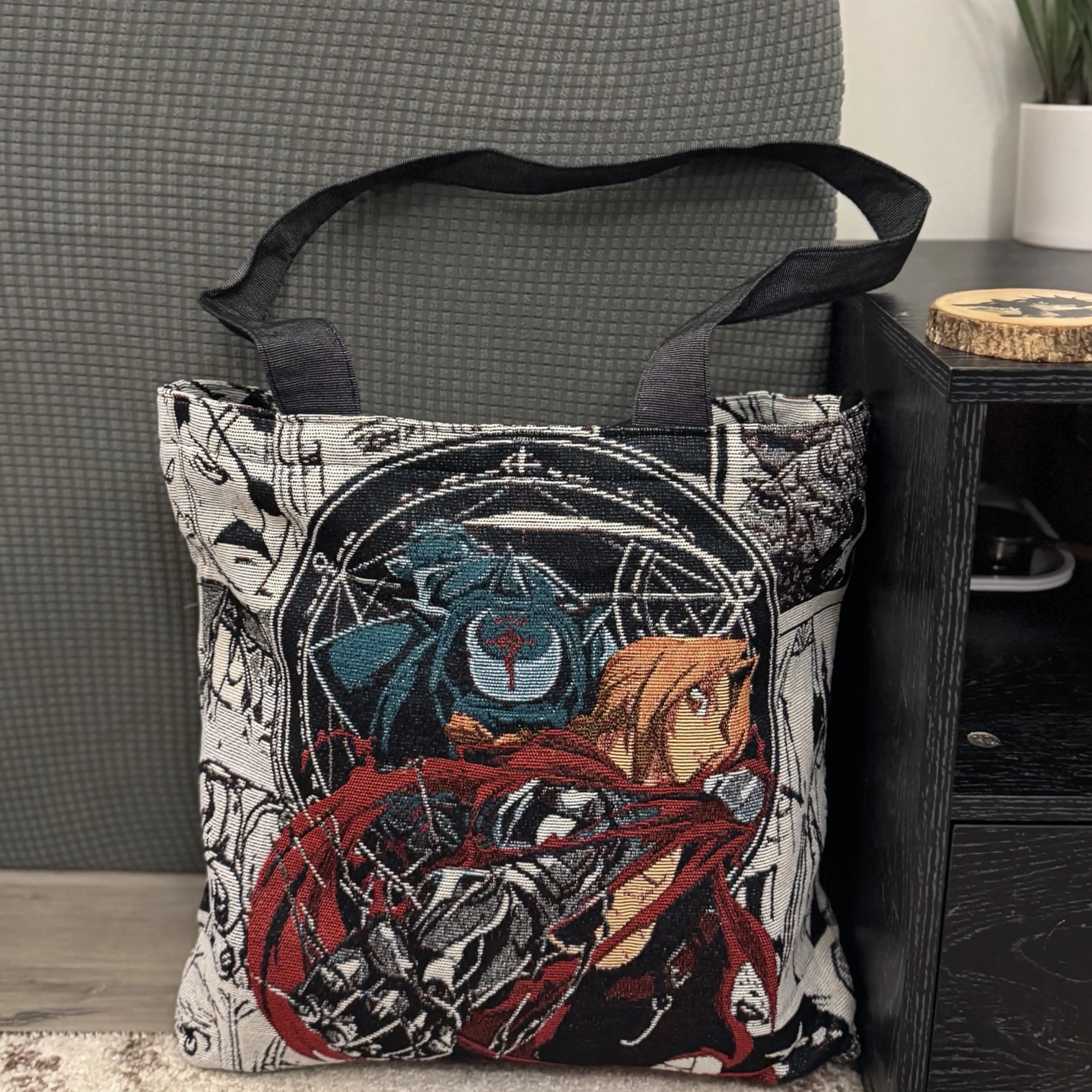 Anime Woven Tapestry Tote Bag 15x15 Handwoven with Inside Pocket & Laces Closure One Compartment Zipper Stylish Durability Handcrafted Beauty