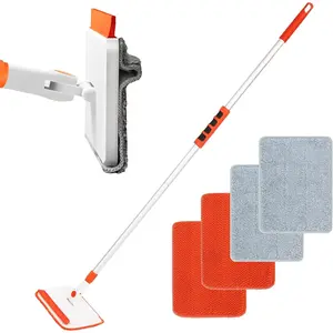 Wall & Baseboard Cleaner Mop Tool with 49'' Long Handle for Cleaning Window Floor Skirting Board Ceiling Bathtub Tub Tile  Brush Duster with 4  Pads
