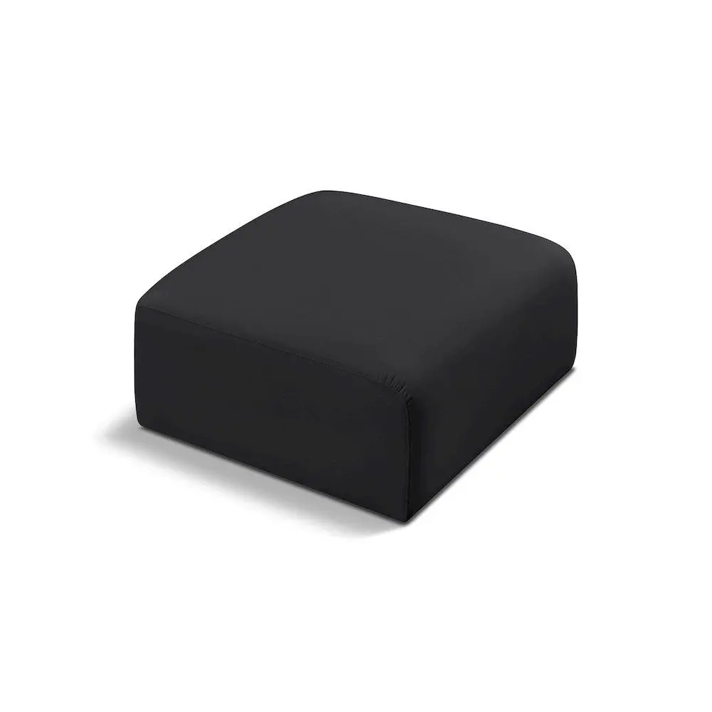 Arc Black Vegan Leather Ottoman Stool - Modern Indoor Furniture with Deep Channel Tufting, Ideal for Bedroom, Home Office