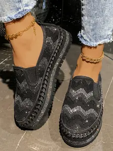 2026 New Full Diamond Platform Shoes for Women, Colorful Rhinestone Slip-On Thick Sole Loafers, Shiny Height Increasing Casual Shoes