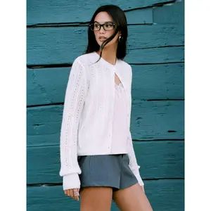 Cider Cable Knit Round Neckline Hollow Out Cardigan