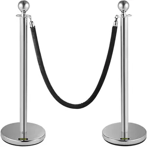 VEVOR Crowd Control Stanchion,  Set of 2 Pieces Stanchion, Stanchion Set with 5 ft/1.5 m Black Velvet Rope, Silver Crowd Control Barrier with Sturdy Concrete and Metal Base – Easy Connect Assembly