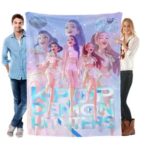 K-Pop Anime Inspired Demon Hunter Flannel Blanket Unisex Super Soft Cozy Throw Blanket for Sofa Bed Office Couch Napping Gift for Music Anime Fans Kids Birthday Christmas Home Decor