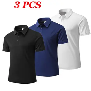 Men's 3-Pack Pique Polo Shirts, Stretch Spandex Menswear, Ribbed Soft Cotton-Like Fabric, Breathable Short Sleeve Polos for Business Casual Work & Day Wear