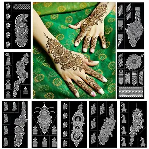 Reusable Henna Tattoo Stencils Kit, Mehendi Stencils for Hands Forearm Glitter Airbrush DIY Tattooing Template,9 Sheet Indian Temporary Tattoo Stickers for Women Girls(8.2" x 4.7")