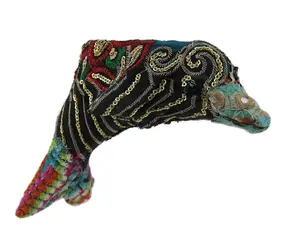 Colorful Vintage Indian Sari Fabricated Fabric Wrapped Dolphin Sculpture