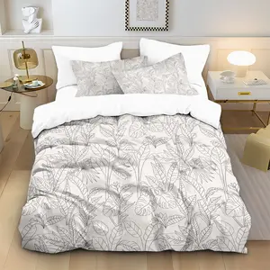 3-piece minimalist thread draft tropical plant duvet cover set, including 1 duvet cover and 2 pillowcases, without blankets or pillowcases, soft and comfortable, suitable for bedrooms, hotels, and school dormitories