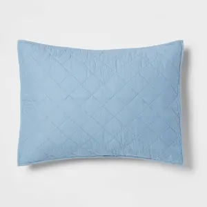 Standard Diamond Stitch Cotton Linen Quilt Sham Light Blue - Threshold: OEKO-TEX Certified, Woven Texture, No Flange Design