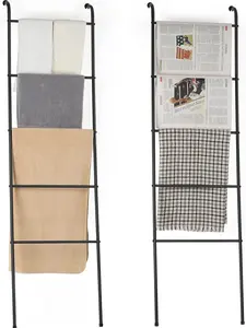 Black Metal Blanket Ladder Set of 2, Multi-Purpose Rack Holder for Living Room, Bathroom, Bedroom (Home Improvement Storage Solution)