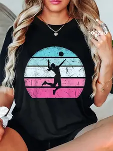 100% Cotton Unisex Volleyball Girl Retro Vintage T-Shirt Volleyball Athlete Apparel