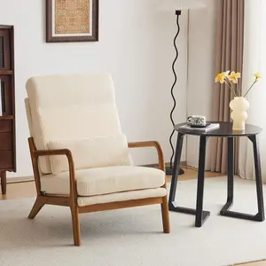 VINGLI Mid-Century Modern Accent Chair, Living Room Chairs with Pillow High Back Corduroy Upholstered Lounge Armchair with Solid Wood Frame & Soft Cushion for Bedroom, Reading Room