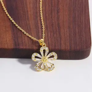 Zircon Hollow Five-petal Flower Necklace Golden/Silver Clavicle Chain Girls Women's Birthday Holiday Gift Daily Jewelry