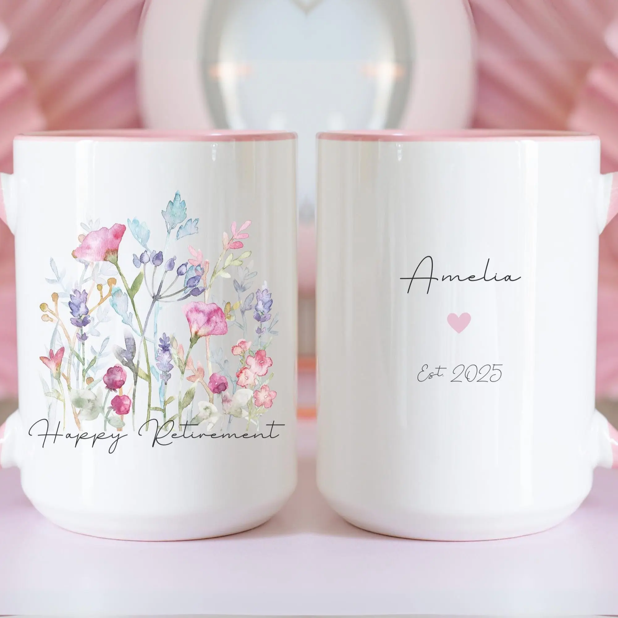 Personalized retirement coffee mug, Happy Retirement cup, Retirement gift for coworker, Custom retirement gift for women, Flower Coffee Mug 