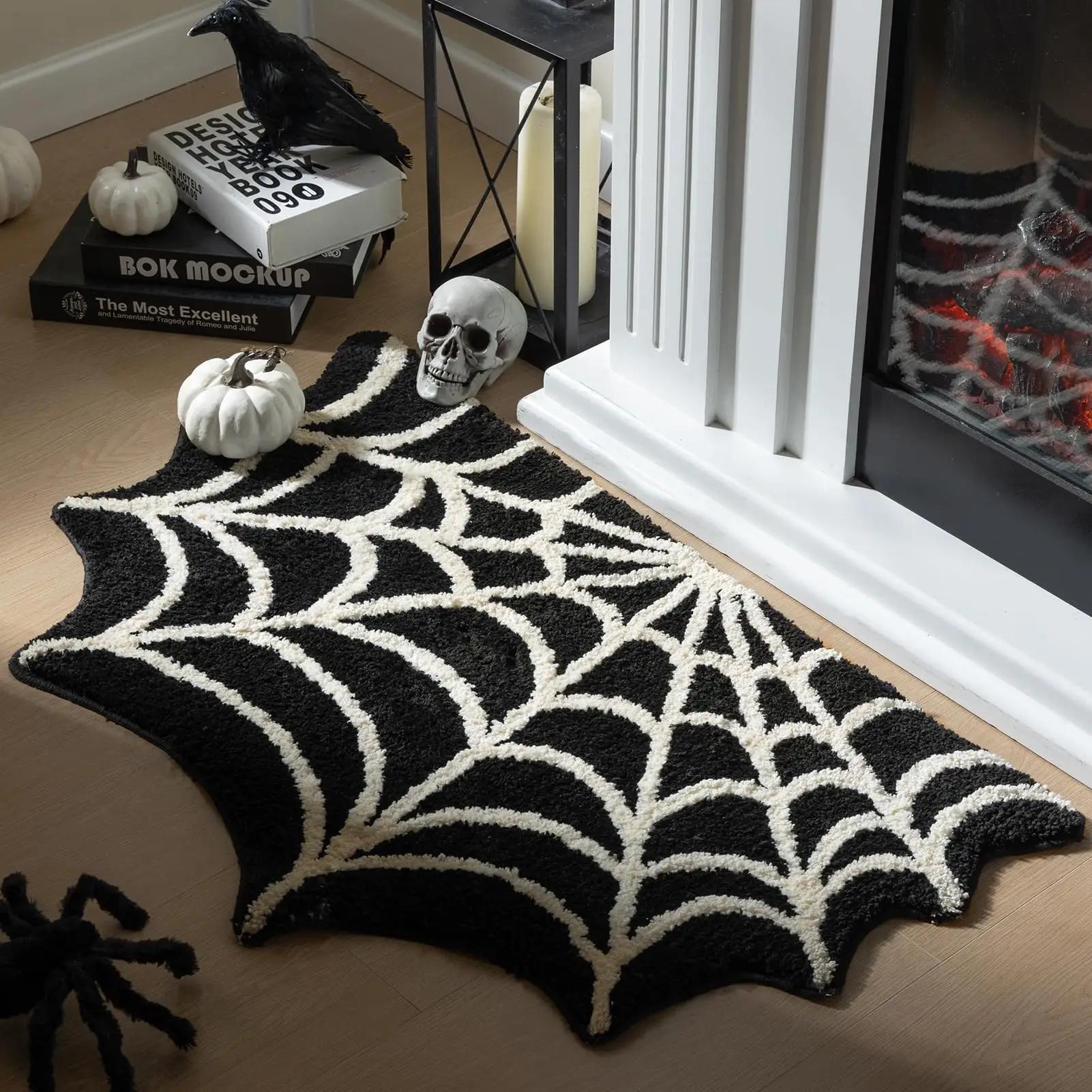 Spider Web Pattern Fluffy Area Rug, 1 Count Non-slip Soft Floor Mat, Creative Decorative Carpet for Home Living Room Bedroom, Room Decor, Black Rugs,