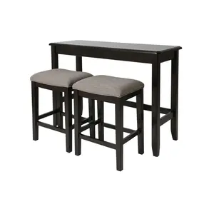 NewRidge Home Goods  Home Sofa Table with Two Stools, Espresso