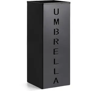 Hiceeden Square Metal Umbrella Holder, Free Standing Umbrella Rack Stand for Indoor Entryway, Umbrella Canes Walking Sticks Storage Bin for Office, Home, Hotel, Shop, 6.3" x 6.3" x 16.5", Black