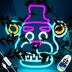 Remote Control Fnaf Frendy Neon Sign for Wall Decor,Five Nights LED Neon Lights for Game room,Gaming Room, Kids Room, Bar Decoration(Timer Function)