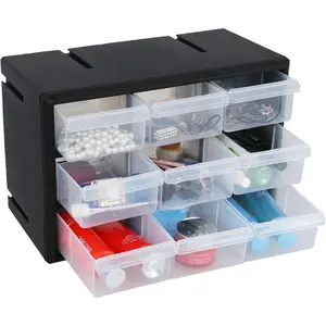 9 Drawer Desktop Small Parts Storage Cabinet, Black Plastic Storage Drawers for Crafts, 1 Pack