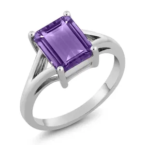 Gem Stone King Split Shank Solitaire Engagement Ring for Women | 925 Sterling Silver | Emerald Cut 9X7MM Gemstone Birthstone | Wedding Anniversary Promise Ring