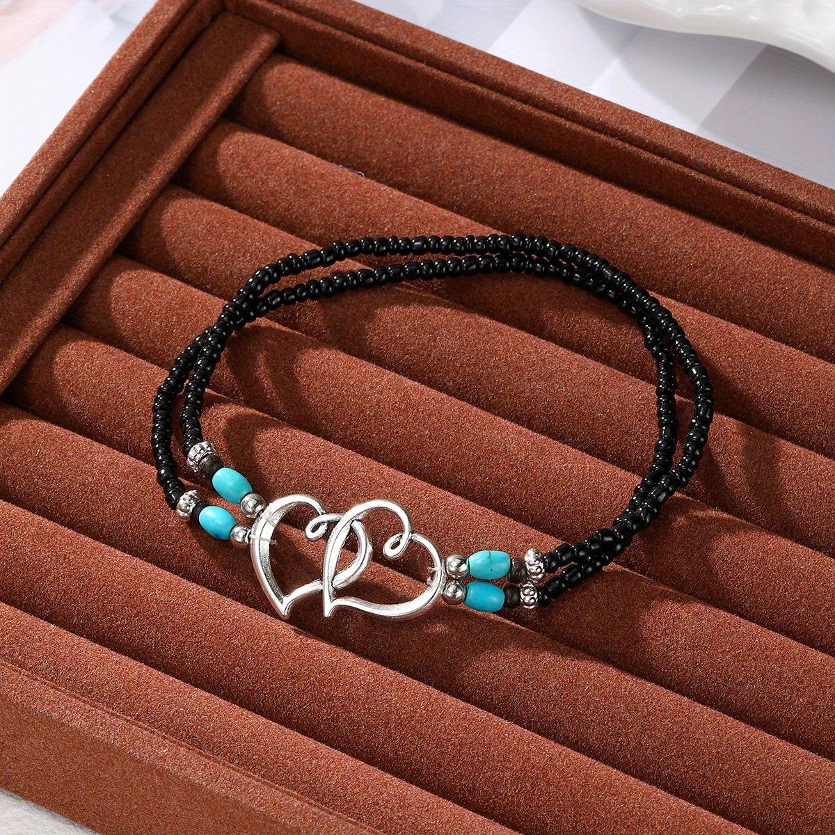 3Pcs Set Fashion Women Bohemia Beaded Heart Charms Multi-layer Anklet, Exquisite Boho Chic Double-Layer Beaded Heart Anklet, Perfect for Summer Vacation, Beach Wedding, Party Jewelry Gift