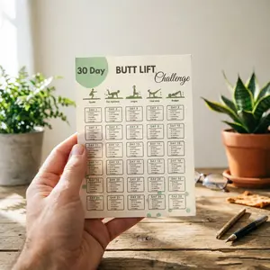 10 Sheets 30-Day Butt Lifting Challenge Calendar, Squat/lunges/bridge Training, Home Fitness Tracker, Women's Core Strengthening Guide
