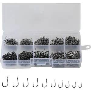 300pcs Small Fishing Hooks Black High Carbon Fishing Hooks Set 6 Sizes with Plastic Box