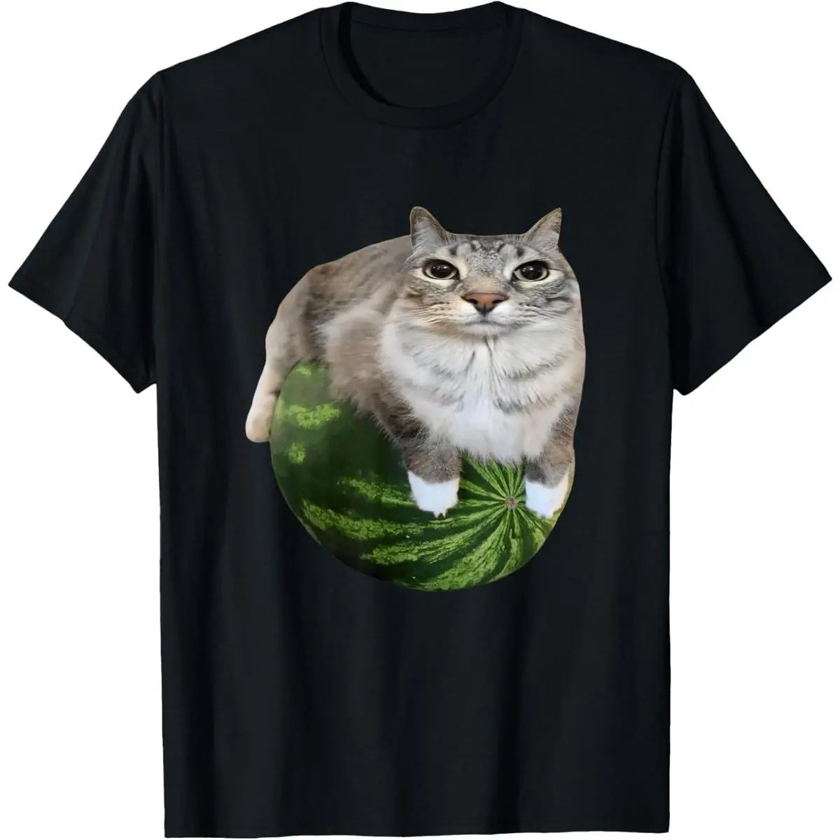 100% Cotton Watermelon Cat Silly Cat Meme T-Shirt Fabric Menswear cotton menswear casual cotton streetwear
