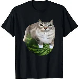 100% Cotton Watermelon Cat Silly Cat Meme T-Shirt Fabric Menswear cotton menswear casual cotton streetwear