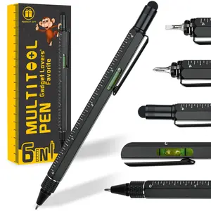 6 in 1 Multifunctional Tool Pen, 1/5 Counts Durable Ballpoint Pen with Screwdriver, Touch Screen Stylus, Level Meter Gadgets, Scale Ruler Design, Smooth Writing Pens