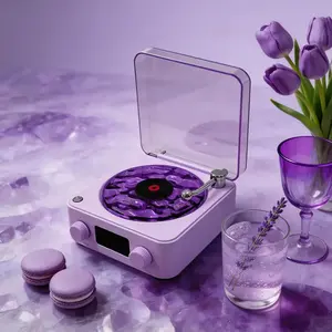 Cute Vintage Vinyl-Style Bluetooth Speaker with Ambient Light, Cozy Nightstand Speaker for Bedroom Decor & Gift for Her