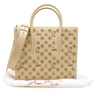 Pre-owned christian louboutin leather Shoulder Bags Women's Natural Medium Paloma Studded Satchel