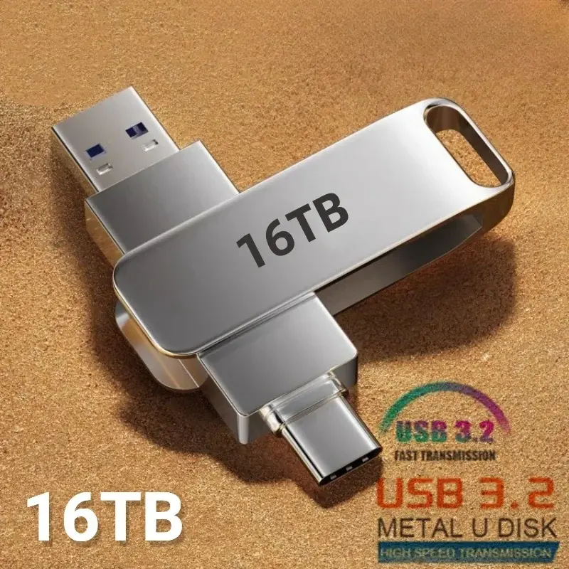 USB3.0 USB Flash Drive 1TB 2TB 16TB OTG Pen Drive High Speed Type-C Flash Disk Real Capacity Metal Pendrive For Phone Computer