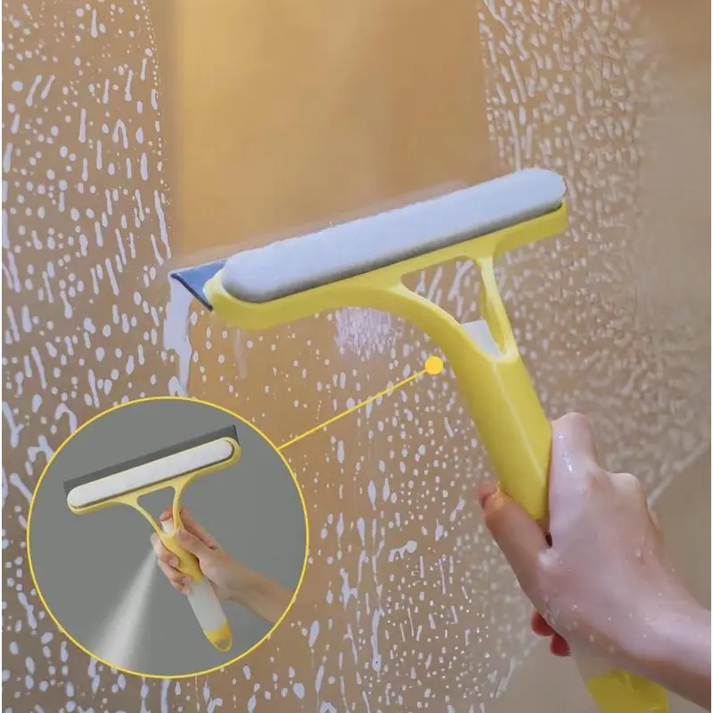 3 in 1 Window Cleaning Scraper, 2025 New Squeegee for Shower Glass, 3 in 1 Spray Function for Glass Doors for Windows Glass, Mirrors Scraper, Brush. All-Purpose Window Cleaner Tool lightweight silicone microfiber wipe home bathroom squeegee aqueegee wiper
