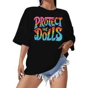 Women's Plus Size Lady's Fitted Round Neck Printed Pure Cotton Short-Sleeve Sports Top - Breathable, Comfortable Streetwear for Casual, Outdoor Use