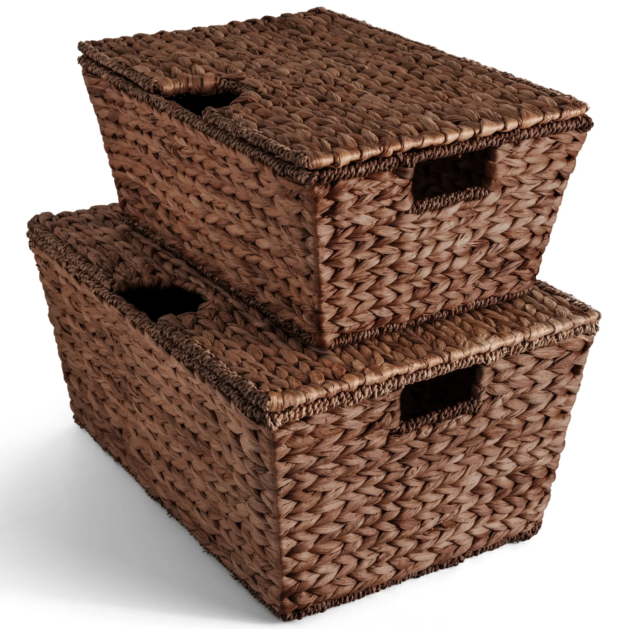 Best Choice Products Set of 2 X-Large & Medium Woven Storage Baskets W/Lids, Hyacinth Nesting Organizer Bins - Brown