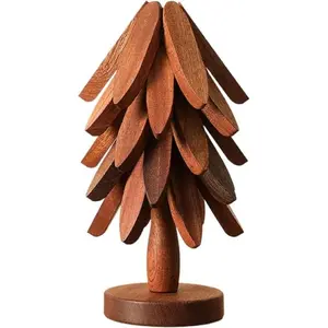 Natural Tree Trivet Set 4 Wooden Trivets & 1 Stand, Hot Pot Holders, Heat Resistant Foldable Design Kitchen Trivets, Ideal for Hot Dishes, Pots, Bowls, Teapots Kitchenware & Tableware Coasters