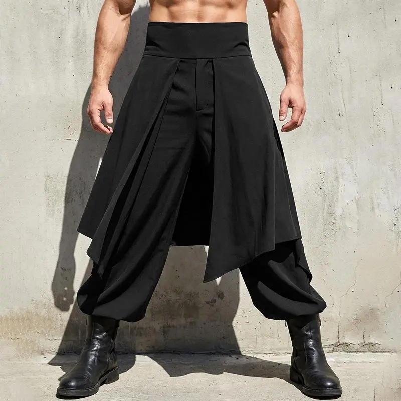 INCERUN Men's Androgynous Trouser Skirt - High-Waist, Wide-Leg, Floor-Length Dance Appropriate Menswear Pants for Edgy Modernist Dark Academia Streetwear, Dance Appropriate Men's Pants