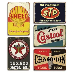 Vintage Metal Tin Sign, Decorative Plaque, 5 Counts/set Oil Themed Store Sign, Man Cave Garage Wall Decor, Wall Decor for Home Living Room Bedroom, Home Decor Products