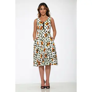 20940 White Black Polka Dot Swing Dress