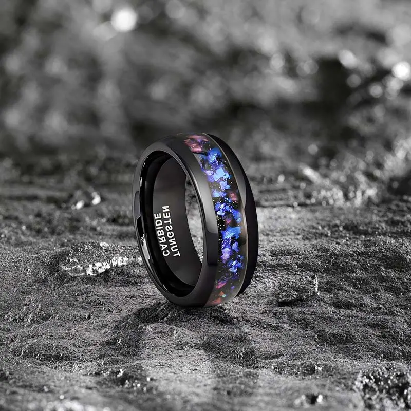 Modern Tungsten Ring for Men with Galaxy Inlay, A Durable & Scratch-Resistant Fashion Band Designed for a Comfort Fit, Tungsten Rings, Male, Opal Inlay, 8Mm, Scratchproof, Wedding, Galaxy Opal, Elegant, Everyday