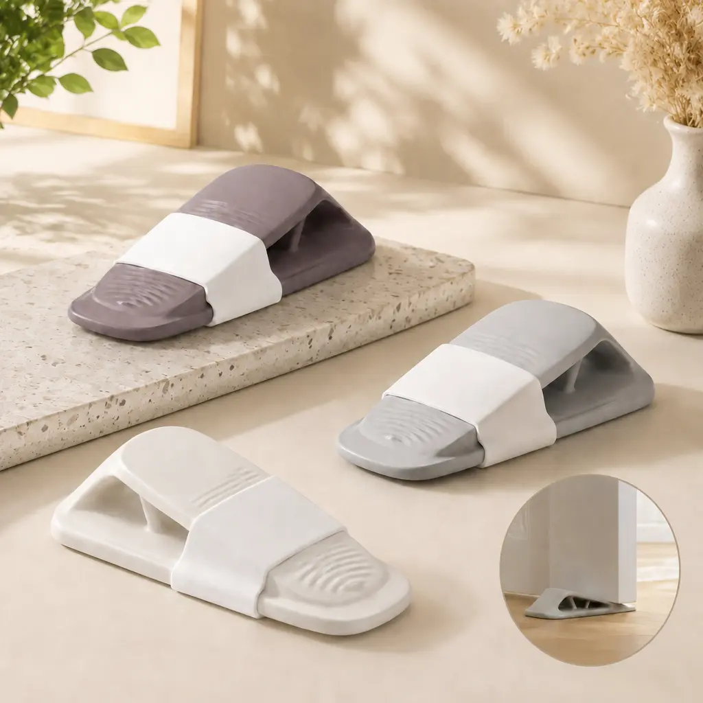 Rubber Door Stopper Wedge, Heavy Duty Non Slip Floor Doorstop for Bottom of Door with Holder and Wall Protector, Keep Door Open for Home, Office, Dorm, Apartment, School, Hotel, Shop and Commercial Use