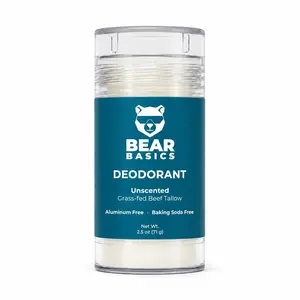 Bear Basics Grass-Fed Beef Tallow Natural Deodorant – Unscented Aluminum-Free Stick for Sensitive Skin, Made in Colorado