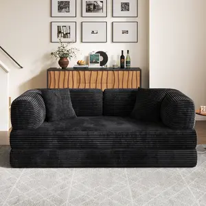 Copiae 78.7" Convertible Sleeper Sofa Bed, Wide Corduroy Couch with Fixed-Shape Frame, 4-in-1 Floor Futon Couch, Comfy Compressed Sofa for Living Room/Apartment,Small spaces