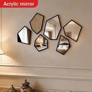6pcs Acrylic Black Classic Irregular Mirror - French Style Bathroom Decoration Mirror, Bathroom Mirrors, Suitable for Bathroom, Living Room, Bedroom Background Wall Decoration, Suitable for Home Decoration/creative Gifts