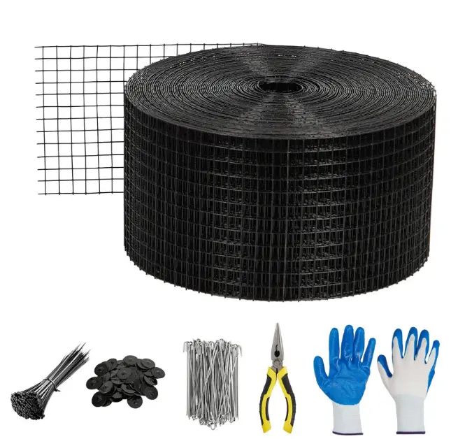Solar Panel Bird Guard Mesh Kit – 8-Inch x 100-Foot Roll Critter Guard Wire Barrier with 70 Pcs Fastener Clips & Installation Tools for Birds, Pigeons, and Squirrels (Black)