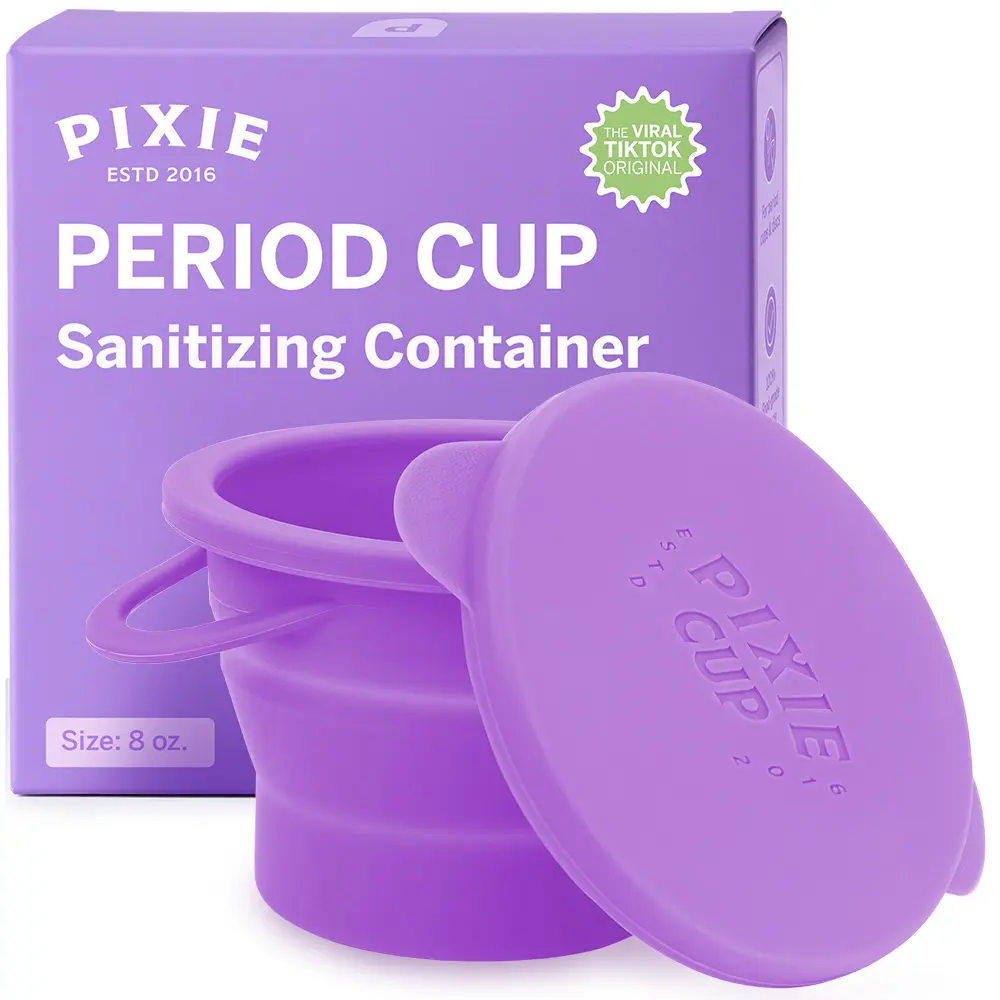 Pixie Menstrual Cup Compact Sterilizer for Feminine Care - Good for Public Restrooms, Camping or Dorms - Collapsible Cleaner Container for Your Menstrual Disc & Period Cup - Microwavable - Reusable
