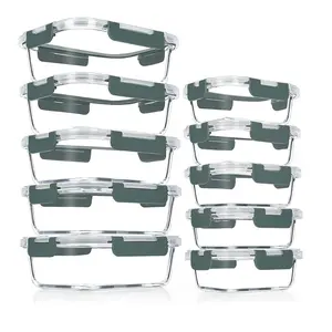 10 Pack Glass Meal Prep Containers, Airtight Glass Lunch Containers, Stackable Glass Food Storage Containers Set with Lids,BPA-Free, for Microwave, Oven, Freezer & Dishwasher Friendly,Grey