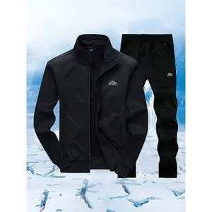 Men'S Cardigan Set For Spring And Autumn, Casual Sports Outfit With A Stand-Up Collar, Two-Piece Set. Clothes Black Fabric Menswear Polyester Suits